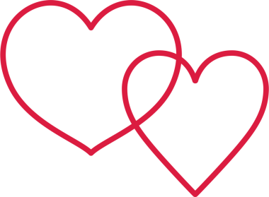 İki üst üste binen kalbin basit çizgi çizimi. Bu, beyaz arka planda kırmızı çizgiler çizilmiş bir kalbin basit bir çizimi..