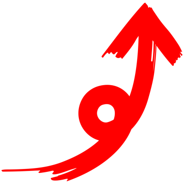 Kırmızı bir okun sağa doğru hızla çapraz yükselişinin tasviri. Ok, işaretle çizilmiş kalın bir çizgidir..