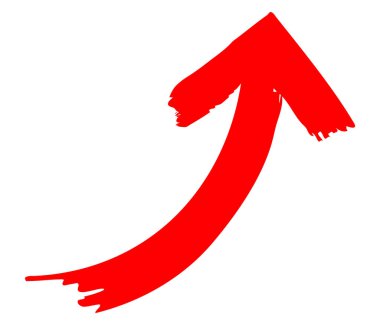 Kırmızı bir okun sağa doğru hızla çapraz yükselişinin tasviri. Ok, işaretle çizilmiş kalın bir çizgidir..