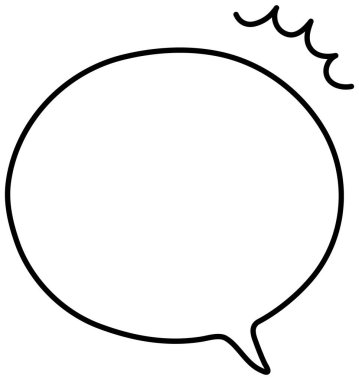 Bu dairesel bir konuşma baloncuğunun ve dalgalı çizgilerin siyah-beyaz çizimi. Siyah çizgilerle çizilmiş basit bir çizgi..