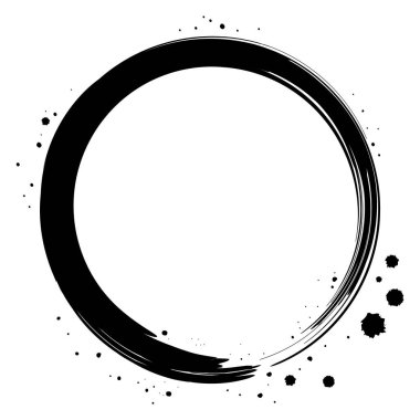 Japon tarzı bir çerçeve, fırçayla çizilmiş siyah daireler. Tek fırça darbesiyle dairesel bir dekoratif çerçeve..