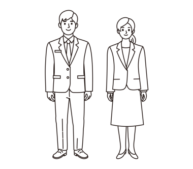 İki iş adamının siyah-beyaz çizimi, bir erkek ve bir kadın. Bu, Japon bir erkek-kadın iş adamının basit bir çizimi..
