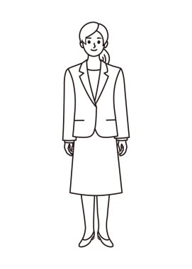 Kadın bir iş adamının siyah çizgisi. Takım elbiseli bir Japon kadının basit bir çizimi..