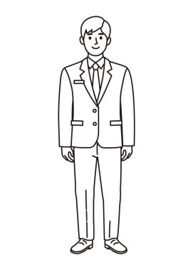 Bu bir erkek işadamının siyah çizgisi. Takım elbiseli bir Japon 'un basit bir çizimi..