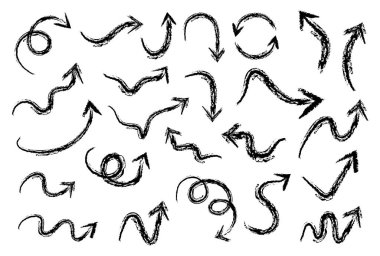  El Çizimi Ok Simgesi Kabataslak Çizim Biçimini Eğri ve Yön İşaretleri ile Ayarla. Elle çizilmiş siyah ok simgeleri. Basit bir siyah çizgi ok çizimi çizimi.