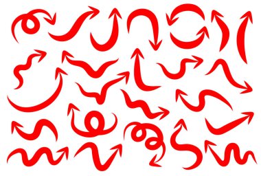  Kalın çizgi şeklinde kırmızı ok simgeleri. Basit bir kırmızı çizgi ok çizimi çizimi.