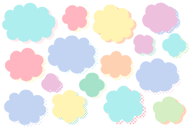 Basit Bulut Biçimli Konuşma Baloncuklarının Renkli Çizimi. Pastel renklerde bulut şekilli çerçeve siluetleri simgesi.
