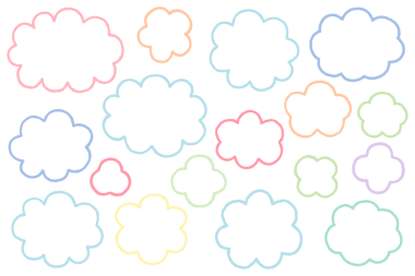 Basit Bulut Şekilli Çerçeve Seti. Renkli ve el çizimi çizgilerle çizilmiş bulut şekilli bir çerçeve seti.
