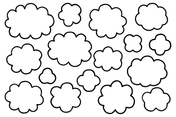 Basit Kara Hat Bulut Çerçevesi. Bu, el çizimi biçiminde siyah çizgiler çizilmiş bulut şekilli çerçevelerin bir varyasyon kümesidir..