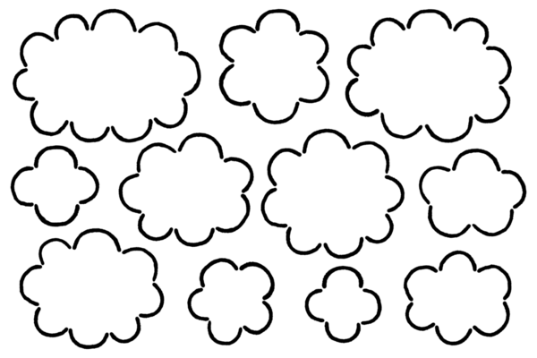 Basit Kara Çizgi Bulut şekilli Çerçeveler. El çizimi bir siyah çizgi ile çizilmiş bulut şekilli çerçeve bir varyasyon seti.