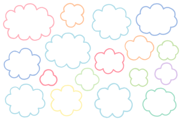 Basit Bulut Şekilli Çerçeve Seti. Renkli ve el çizimi çizgilerle çizilmiş bulut şekilli bir çerçeve seti.