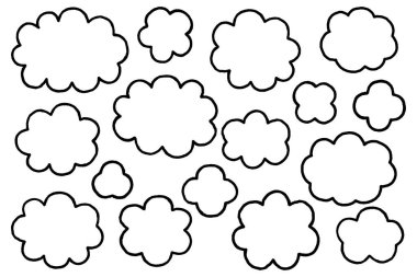 Basit Kara Hat Bulut Çerçevesi. Bu, el çizimi biçiminde siyah çizgiler çizilmiş bulut şekilli çerçevelerin bir varyasyon kümesidir..