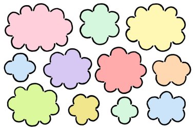 Renkli Bulut Biçimli Konuşma Kabarcığı Çizimi. Pastel renkli bulut şekilli bir simge seti.