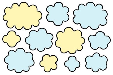 Basit Bulut Şekilli Çerçeve Seti. Pastel renkli bulut şekilli bir simge seti.