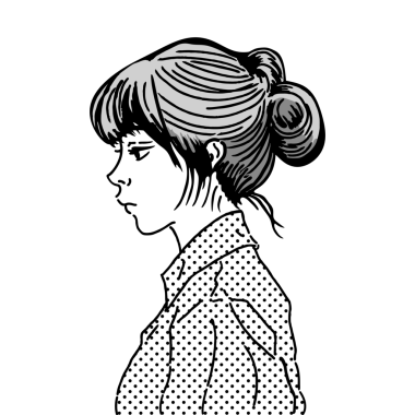 Moody Woman 'ın siyah beyaz çiziminin yan profili. Updosu olan genç bir kadının profili..