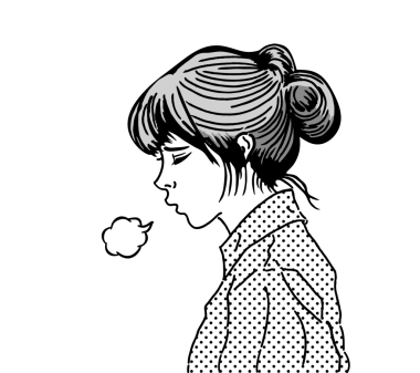 Profil Stres ve Yorgunluk Konseptinde İç Çeken Melankolik Kadın. Genç bir kadının vücudunun üst kısmının çizimi..