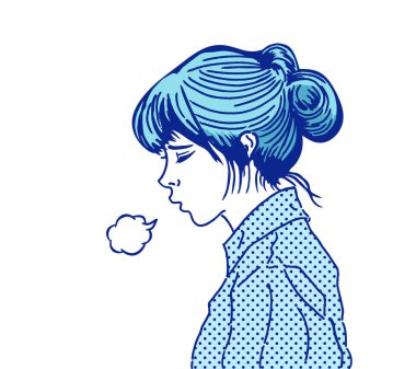  Düşük Gözlü İç Çeken Bir Kadın 'ın Profili Duygu, Stres ve Yorgunluk Genç bir kadının vücudunun üst kısmının bir örneği..