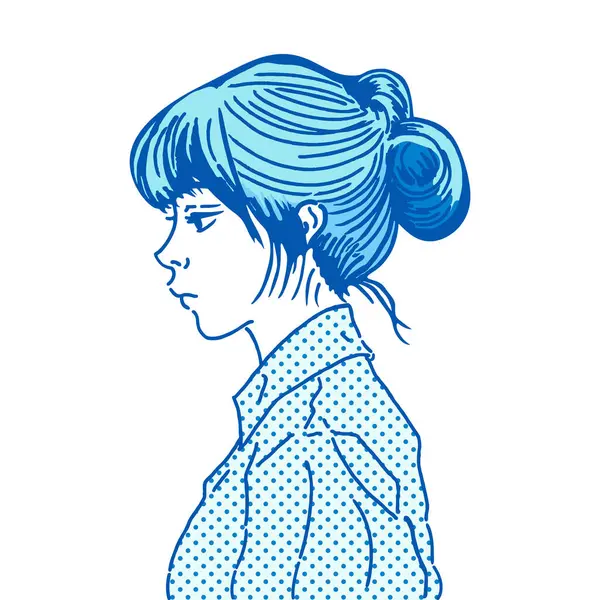 Beyaz Arkaplanda Melankoli Kadın Resimlerinin Yan Profili. Saçlarını toplamış genç bir kadının profili..