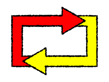 El çizimi dikdörtgen ok ikonu ve pastel boya. Saat yönünde dönen dikdörtgen bir ok simgesidir..