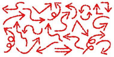 Pastel Renk Biçimli Kırmızı Ok Simgesi Ayarlandı. Farklı yönleri gösteren çeşitli oklar..