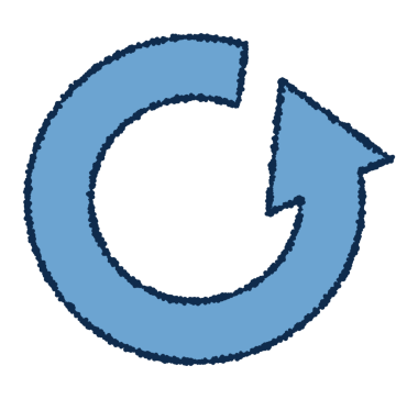 Açık Mavi Dairesel Dönen Ok Simgesi. Boya kalemi dokunuşlu basit bir dairesel ok simgesi.