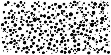 Siyah ve Beyaz Modern Sanat Tarzında Düzensiz Polka Noktalarıyla Soyut Arkaplan. Düzensiz siyah dairelerin sürekli bir arkaplan çizimi.