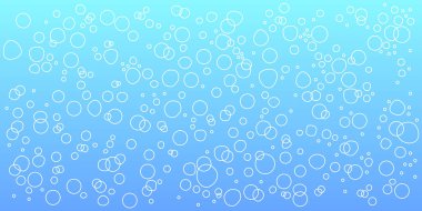 Yüzen Baloncuklu Açık Mavi Soda Suyu 'nun Soyut Arkaplanı. Karbonatlı suda yüzen baloncukların arkaplan çizimi.