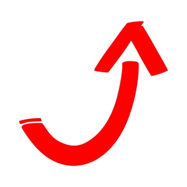 Yukarı Sivri uçlu Kırmızı Ok İşaretleyici Simgesi ile El Çizimi Biçimi. İşaretli kalın bir ok simgesi.