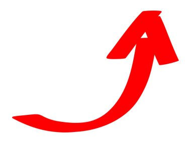 Kırmızı yukarı doğru ok simgesi büyümeyi, başarıyı ve iş gelişimini temsil ediyor. İşaretleyici kalemle çizilmiş yukarı ok illüstrasyonu.