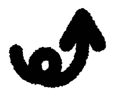 Sağ üste kıvrılan siyah renkli bir ok ikonu. Kalın siyah çizgili sevimli ve basit bir ok simgesi.