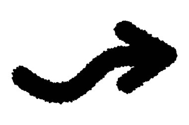 Dönen pastel boyayla çizilmiş bir siyah ok simgesi. Kalın siyah çizgili sevimli ve basit bir ok simgesi.