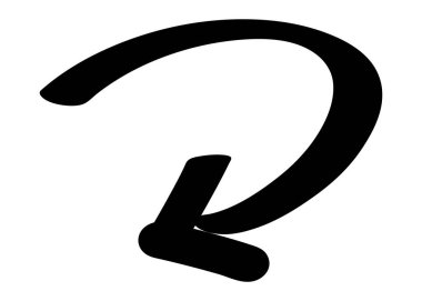 Eğri El Çizimi Kara Ok Simgesi. Simge, sola doğru kıvrımlı bir işaret ile çizilmiş bir ok..