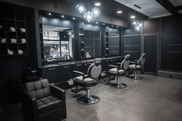 Vista Della Sedia Parrucchiere Ambiente Parrucchiere Professionale Barbiere — Foto Stock