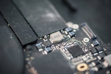 Bilgisayar paneli ana kart mikro elektronik sunucu CPU yarı iletken devre çekirdek teknolojisi arkaplanı veya işlemci konsepti elektronik cihaz dokusu