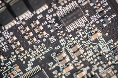 Bilgisayar paneli ana kart mikro elektronik sunucu CPU yarı iletken devre çekirdek teknolojisi arkaplanı veya işlemci konsepti elektronik cihaz dokusu