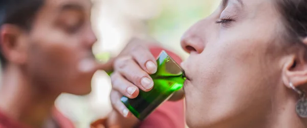 Cheers Very Drunk Couple Boy Girl Chug Shot Drink Small — Stock Photo, Image
