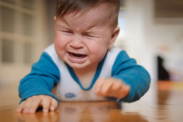 Sweet Cute Baby Boy Hungry Upset Cry Strongly Inviting Her — Stock Photo, Image