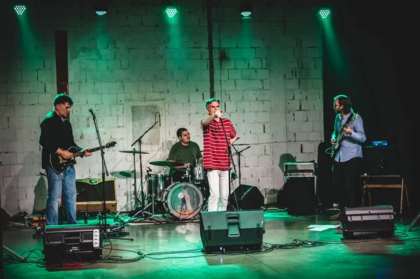 Punk Rock Müzik Grubu Sahnede Canlı Performans Sergiliyor Şarkıcı Bas — Stok fotoğraf