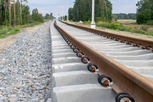 new railroad track. construction of the railway track