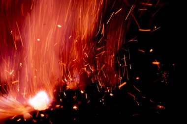 fire in dark. explosion black powder.