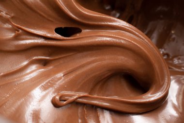 melted chocolate pouring and stirring