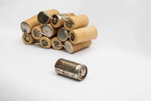 Gamla Nickel Kadmium Batterier Isolerade Vit Bakgrund — Stockfoto