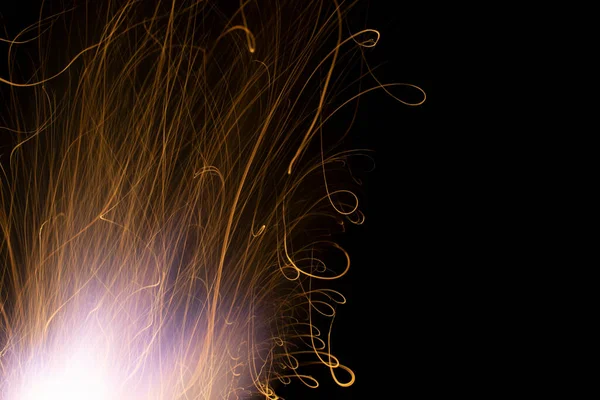 Fire Dark Luminous Lines Sparks Explosion Black Powder — Stock Photo, Image