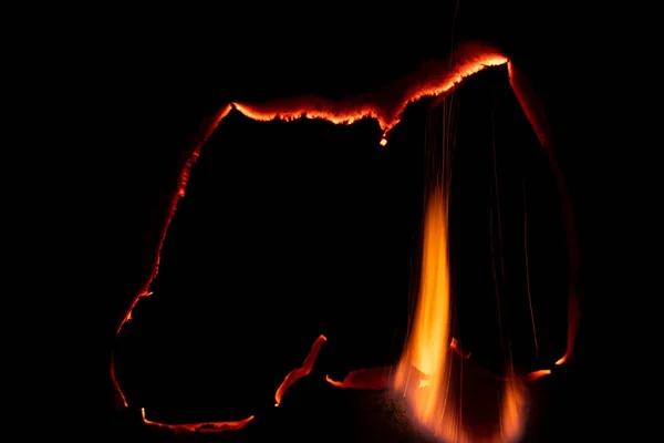 Burning Paper Glowing Edge Paper Black Background — Foto de Stock