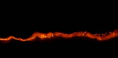 Yanan kağıt, parlayan kağıt kenarı siyah arkaplan üzerinde