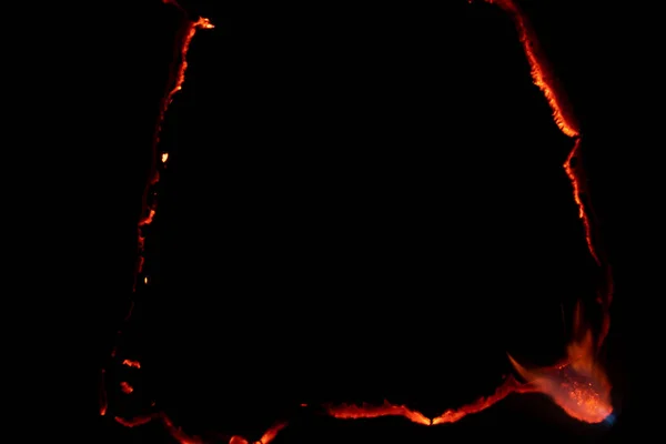 Burning Paper Glowing Edge Paper Black Background — Foto de Stock