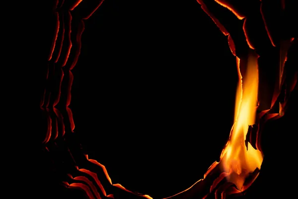 Burning Paper Glowing Edge Paper Black Background — Foto Stock