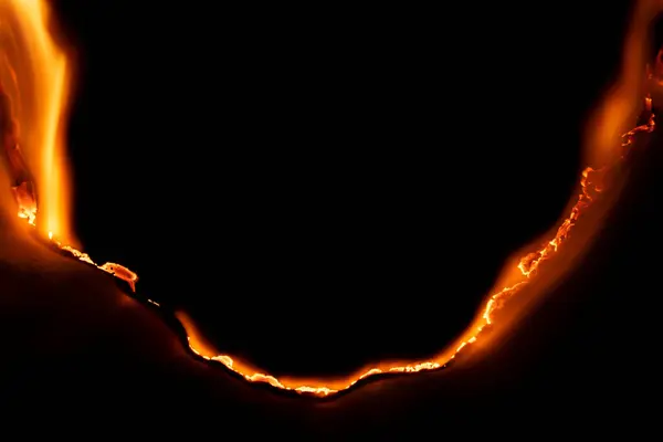 Burning Paper Glowing Edge Paper Black Background — 스톡 사진