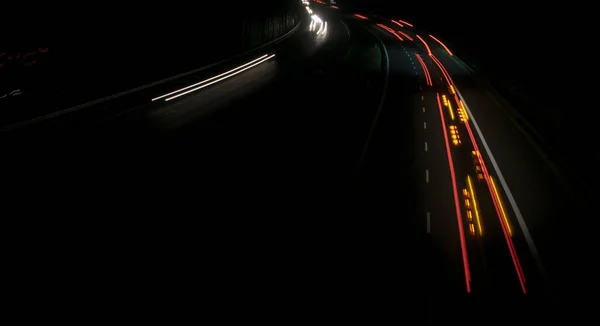 Luci Auto Con Notte Lunga Esposizione Linee Luminose — Foto Stock