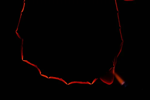 Burning Paper Glowing Edge Paper Black Background — Stockfoto